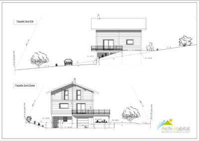 Plans de façades d'une maison ossature bois à Faverges-Seythenex
