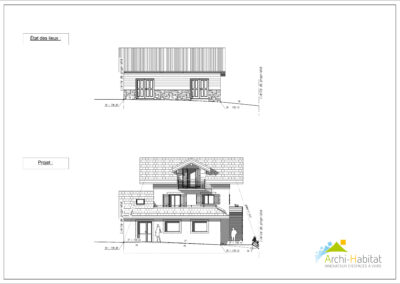 Façade Nord-Est d'un projet de commerce et de bureaux à Glières-Val-de-Borne