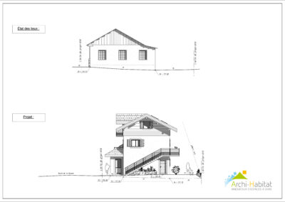 Façade Nord-Ouest d'un projet de commerce et de bureaux à Glières-Val-de-Borne
