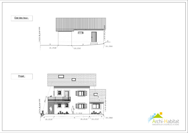 Façade Sud-Ouest d'un projet de commerce et de bureaux à Glières-Val-de-Borne