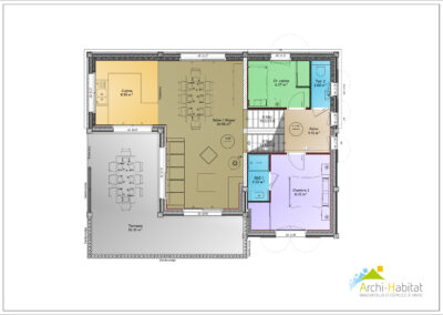Plan du rez de jardin d'un chalet en demi-niveaux au Grand-Bornand