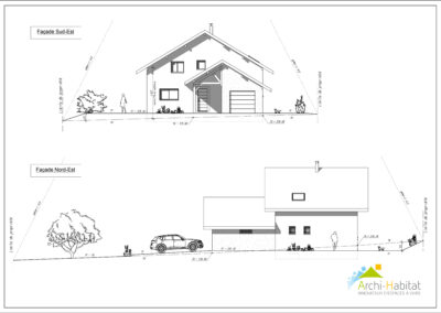 Plans de façades d'une maison individuelle traditionnelle dans l'Albanais