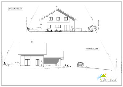 Plans de façades d'une maison individuelle traditionnelle dans l'Albanais