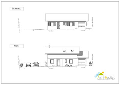 Façades d'un projet de rénovation avec surélévation et aménagement des combles à Bons-en-Chablais