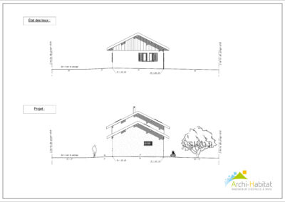 Façades d'un projet de rénovation avec surélévation et aménagement des combles à Bons-en-Chablais