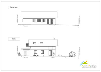 Façades d'un projet de rénovation avec surélévation et aménagement des combles à Bons-en-Chablais