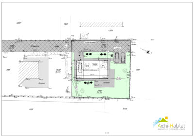 Plan masse d'un projet de rénovation avec surélévation et aménagement des combles à Bons-en-Chablais