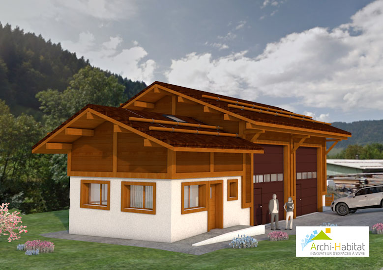 Vue extérieure projet de construction d'un bâtiment artisanal / industriel
