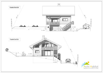 Plan de façades d'une construction de chalet poteaux-poutres à Saint-Jean-de-Sixt