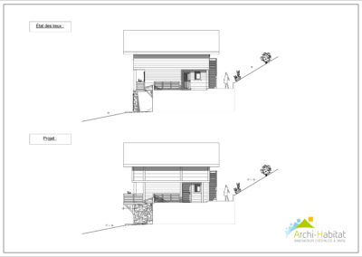 Plan de façades d'un projet de rénovation et de réaménagement intérieur d'une maison de style chalet à La Clusaz