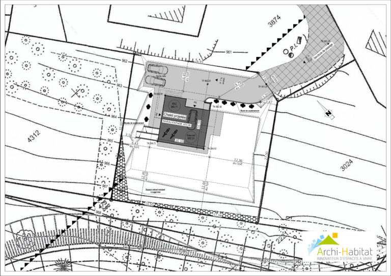 Plan masse d'une construction de chalet poteaux-poutres à Saint-Jean-de-Sixt